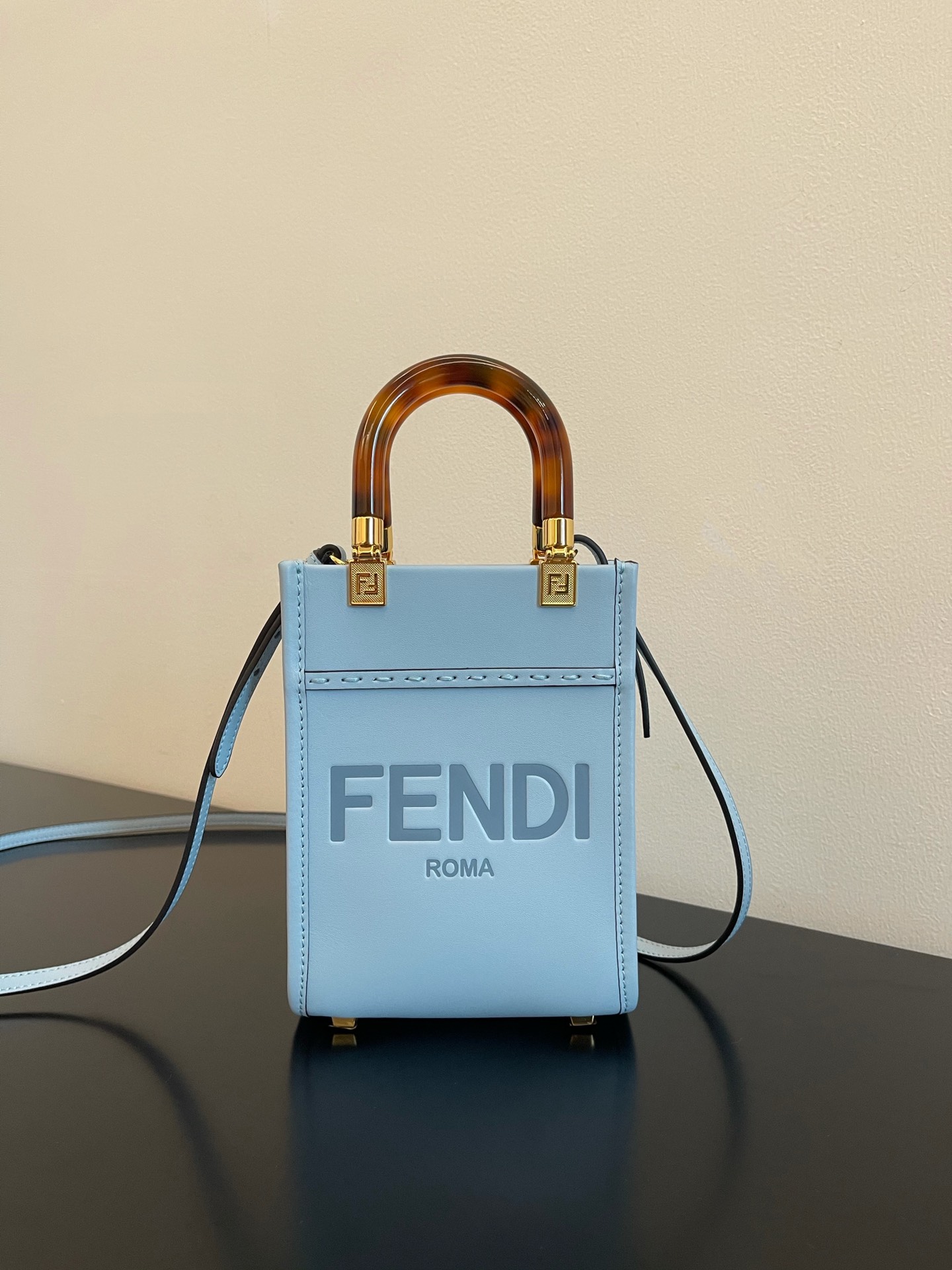 Fendi Mini Sunshine Shopper Light Blue Leather Bag